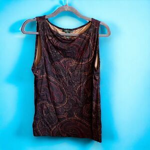 Lauren Ralph Lauren Shimmery Paisley Sleeveless Top/Shell - Large